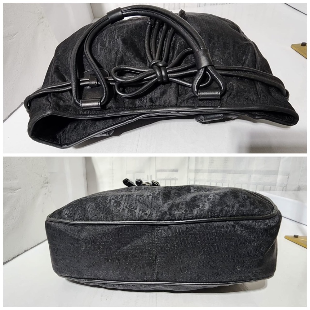 Authentic CHRISTIAN DIOR Trotter Canvas Bow Small Tote Bag Black - Picture 11 of 12